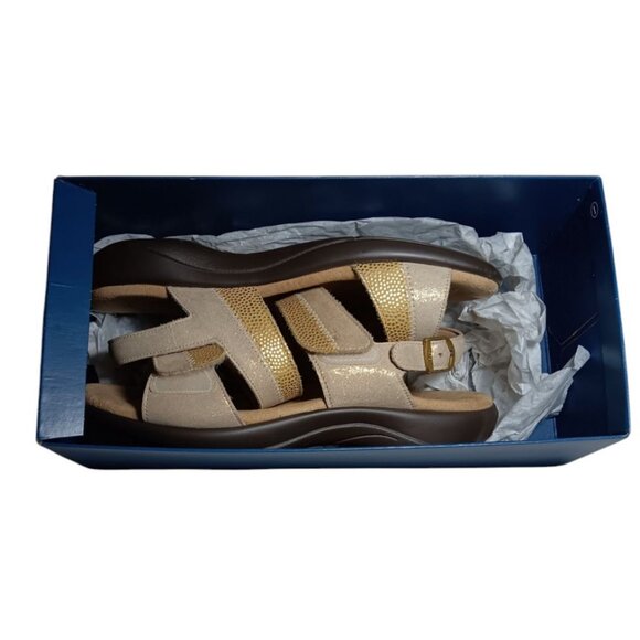 SAS Beige Sandals NUDU Golden Comfort Heel Strap Hook Loop 7M USA Made Excellent - Picture 8 of 11